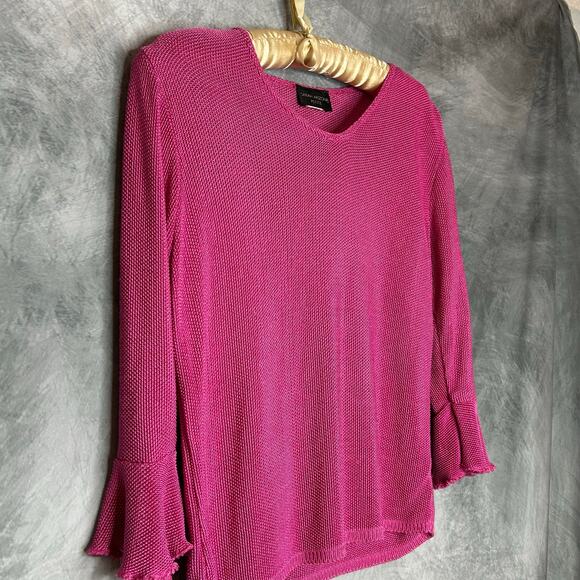 VTG Sarah Arizona Top Blouse Women M 3/4 Flare Sleeve Knit Bright Pink y2K - Picture 2 of 9